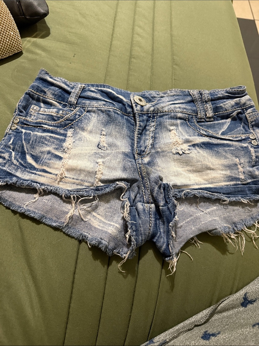 Celebrity Pink Washed Distressed Blue Denim Shorties